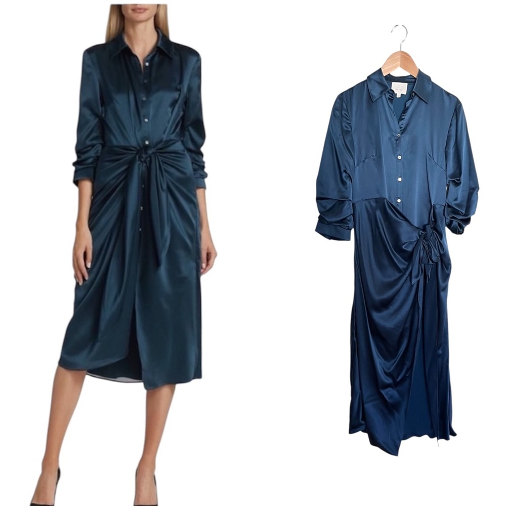 Cinq a sept Blue Silk Knotted Jacey Shirt Wrap Dress 2